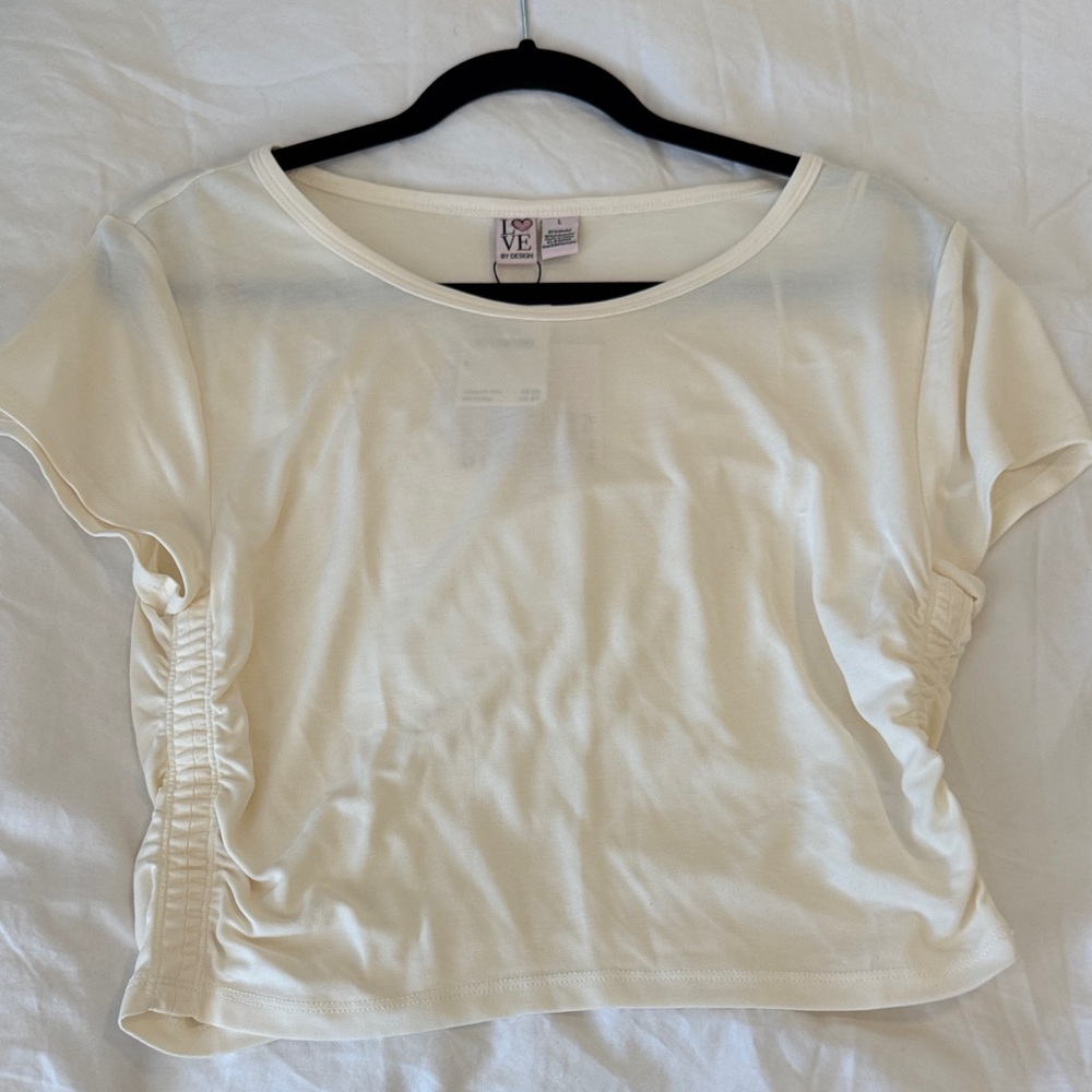 NWT Love By Design Cream Ruched Short Sleeve Top - large